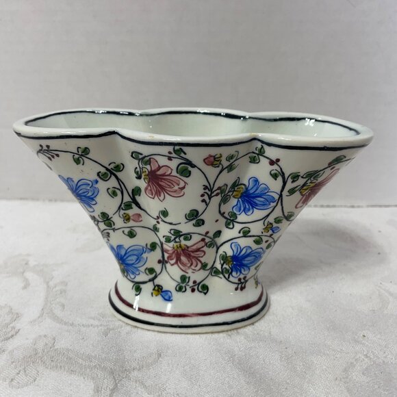 Portugal HandPainted Vase Container Floral Motif Porcelain 5" x 5" - Picture 3 of 14